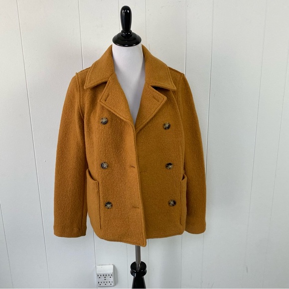 J Crew Womens Italian Boiled Wool Double Breasted Peacoat Jacket Yellow Size 4 - Picture 7 of 13